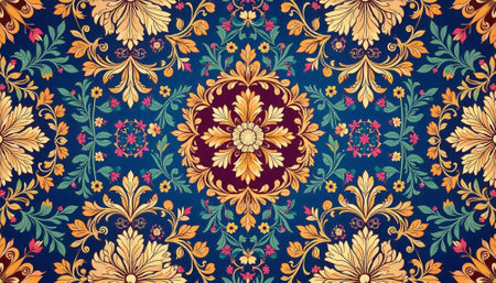 Elegant baroque floral pattern with deep blue backgroundの写真素材