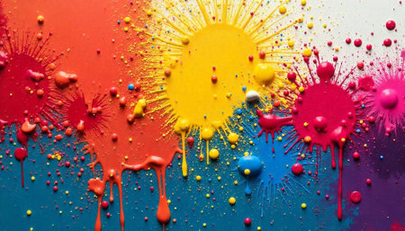 Abstract colorful paint splatters artistic background wallpaper designの写真素材