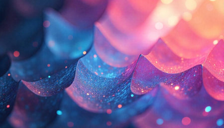 Abstract sparkling curves with bokeh effect in bright colorsの写真素材