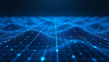 Abstract blue network background with glowing lines and dots