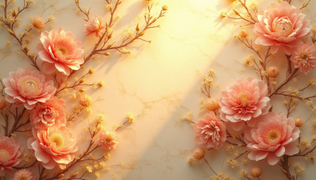 Elegant floral arrangement with pink flowers and golden accents