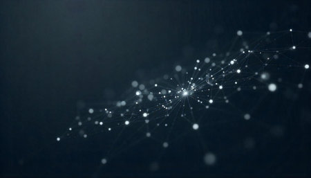 Abstract network connections structure on dark blue backgroundの写真素材