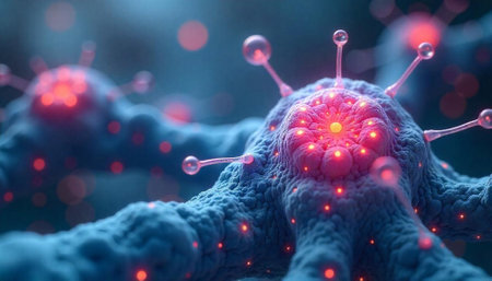 Abstract microscopic life form or cellular structure with protrusionsの写真素材