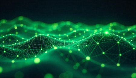 Abstract green network wave with glowing nodes illustration