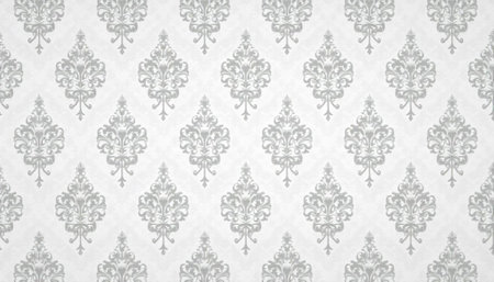 Elegant damask pattern background with white and silver foliageの写真素材