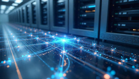 Data center and network connections 3D rendering