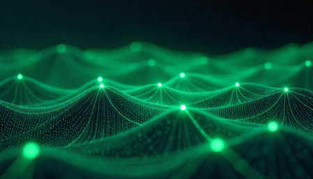 Data technology abstract futuristic illustration. Low poly shape with connecting dots and lines on dark background. 3D rendering. Big data visualization.の写真素材