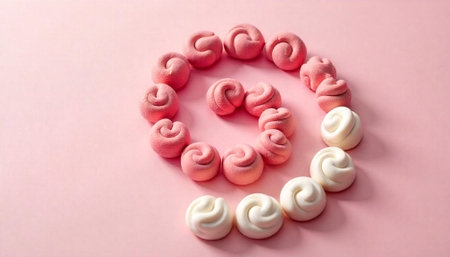Pink and White Swirl Marshmallows Arranged in Spiral Pattern