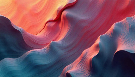 Abstract waves in shades of coral pink and blue