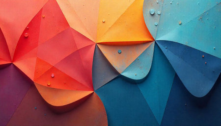 Abstract geometric gradient with water droplets and canvas texture