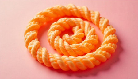 Orange rope in a spiral pattern on pink background