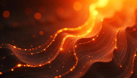 Abstract glowing lines pattern on textured dark surfaceの写真素材