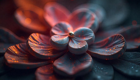 Detailed flower petals macro with golden stamen centerの写真素材