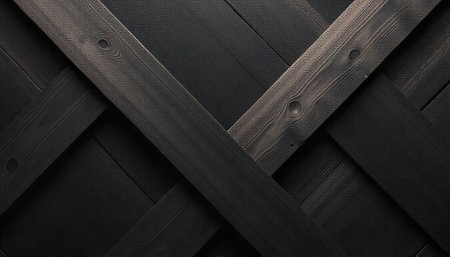 Abstract dark wood planks interlocked in a crossing pattern