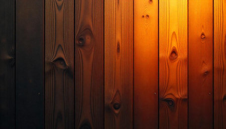 Vertical wood panels with color gradation from dark to lightの写真素材