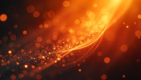 Abstract orange light trails and bokeh effect background