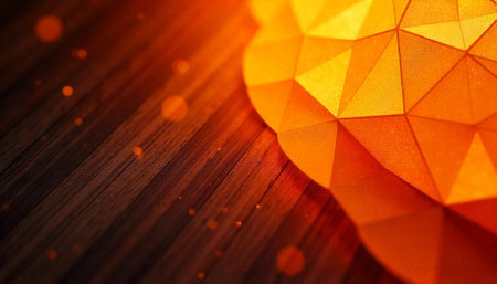 Abstract orange geometric shape on dark wooden backgroundの写真素材