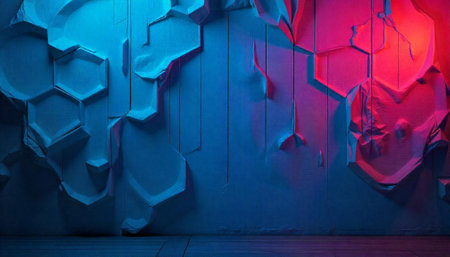 Abstract geometric wall sculpture with dynamic lighting and textures