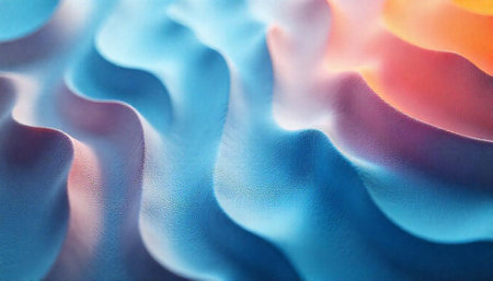 Abstract flowing waves in blue and orange color gradientの写真素材