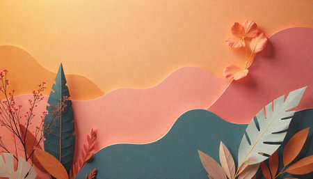 Abstract paper art landscape with floral and botanical elements