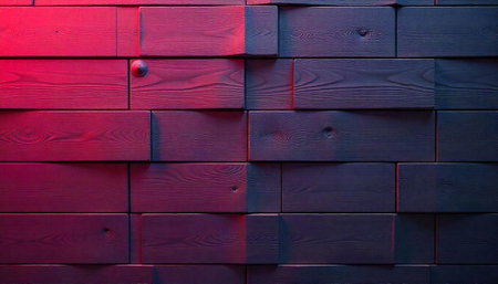 Abstract wood wall with red and blue lighting effect