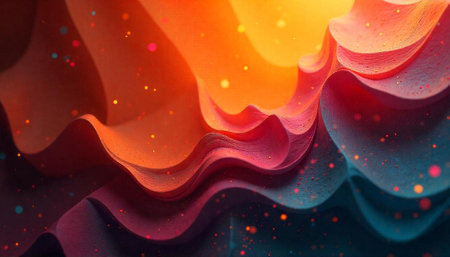 Abstract gradient waves background with scattered colorful dots