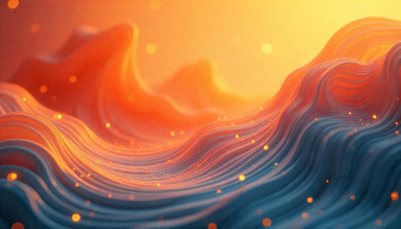 Abstract waves of color with bokeh dot highlights