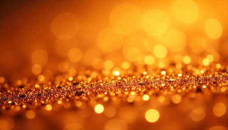 Golden glitter surface with blurred bokeh lights background designの写真素材