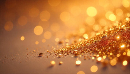 Abstract gold glitter bokeh with warm brown gradient backgroundの写真素材