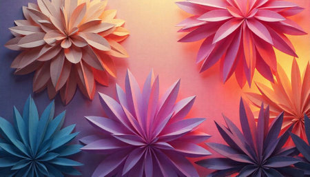Colorful paper flower art with creative gradients and layers