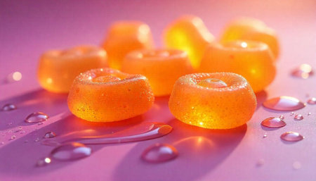 Close up view of bright orange gummy candies