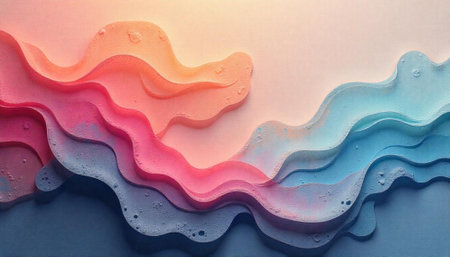 Abstract layered waves in a soft pastel color gradientの写真素材