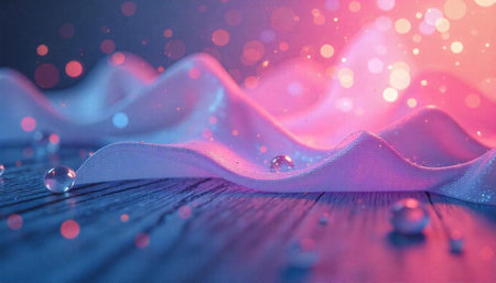 Abstract silk fabric and crystal balls with bokeh lightsの写真素材