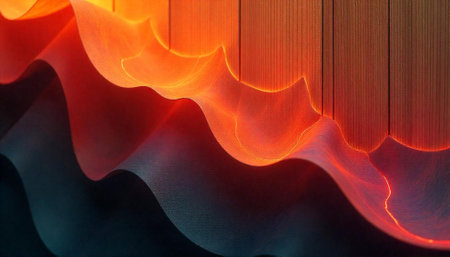 Abstract orange waves over textured dark backdrop stock image