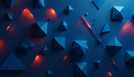 Abstract blue geometric shapes with orange glow pattern design