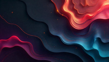 Abstract flowing waves of dark blue and red shades
