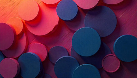Abstract arrangement of pink and blue circular shapesの写真素材