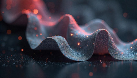 Wavy material illuminated by soft red bokeh lights