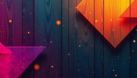 Geometric shapes and wooden texture with vibrant color gradients