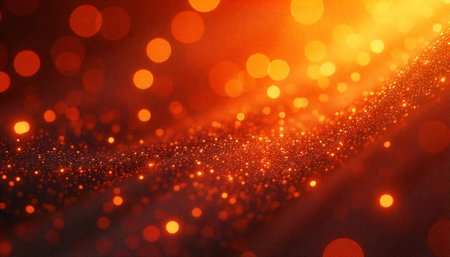 Abstract shimmering particles and bokeh lights with warm huesの写真素材