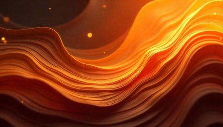 Abstract flowing golden layers with bokeh lights backgroundの写真素材