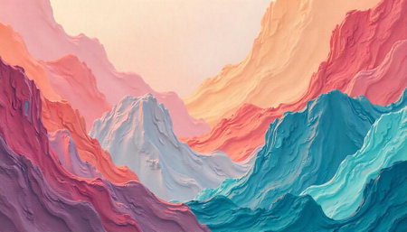 Abstract pastel mountains landscape with textured, flowing layers