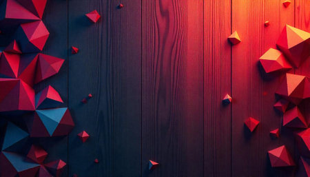 Abstract Geometric Shapes on Wood Background with Red Gradient