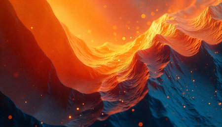 Abstract digital waves with bright orange and blue hues