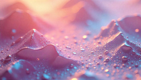 Abstract wavy surface with water droplets in pastel colorsの写真素材