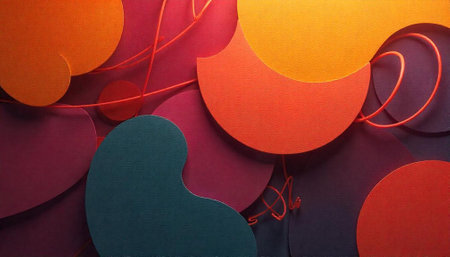 Abstract circles and lines arrangement in warm contrasting colors