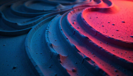 Macro shot of textured swirl surface under colorful lighting