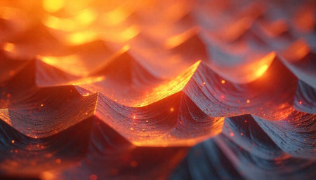 3d rendering abstract background with bokeh lights and waves.の写真素材