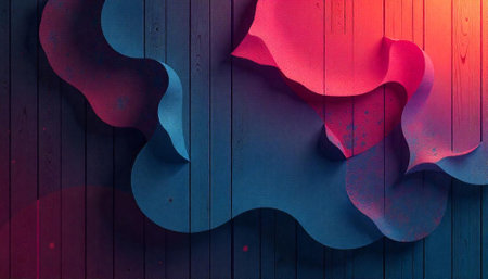 Abstract paper art against wood in vivid colors