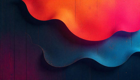 Abstract textured waves in vibrant colors on wood panel